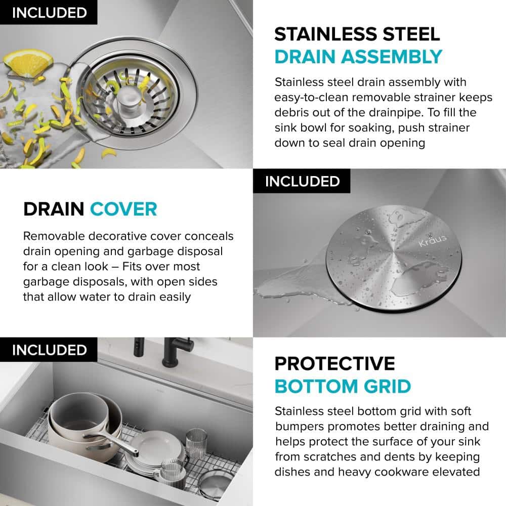 Kore 30-Inch Stainless Steel Farmhouse Workstation Sink with Accessories