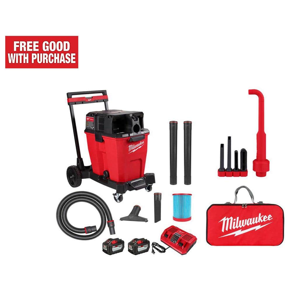 Milwaukee M18 FUEL 12 Gal Cordless Dual-Battery Wet/Dry Shop Vac Kit with AIR-TIP 1-1/4 in. - 2-1/2 in. Right Angle Tool and Bag, Reds/Pinks -  0930-22HD-2619