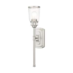 Billingham 4.5 in. 1-Light Brushed Nickel Single Sconce with Clear Seeded Glass