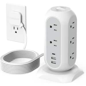 Tower Power Strip Flat Plug with 14-Outlets, USB (1 USB C) Port Surge Protector Tower with 1050J Protection