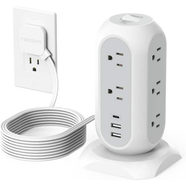 Etokfoks Tower Power Strip Flat Plug with 14-Outlets, USB (1 USB C) Port Surge Protector Tower with 1050J Protection