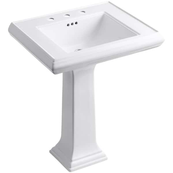 KOHLER Memoirs Classic Ceramic Pedestal Bathroom Sink in White with Overflow Drain