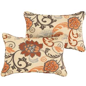 Sunbrella Beige Floral Rectangular Outdoor Corded Lumbar Pillows (2-Pack)
