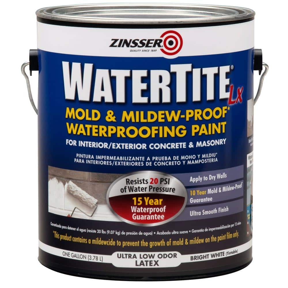 Zinsser 1 Gal Watertite Lx Low Voc Mold And Mildew Proof White Water Based Waterproofing Paint 2 Pack 270267 The Home Depot