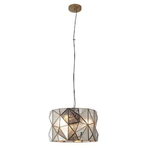 Geo-Gem 40-Watt 3-Light Artisan Brass Pendant Light with Mercury Glass Shade and No Bulbs Included