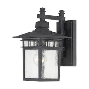 Cove Neck Textured Black Outdoor Hardwired Wall Lantern Sconce with No Bulbs Included