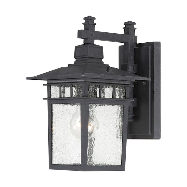 SATCO Cove Neck Textured Black Outdoor Hardwired Wall Lantern Sconce with No Bulbs Included