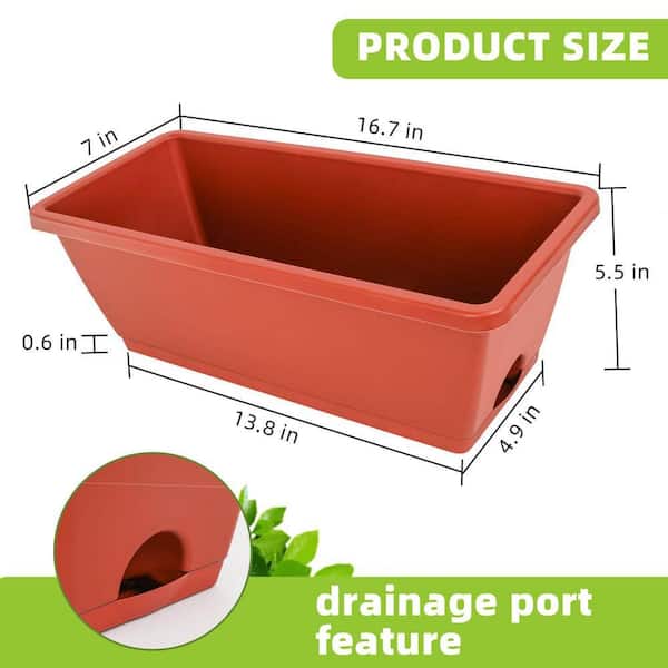 Unbranded Window Box Planter, 7-Pack Plastic Vegetable Flower Planters  Boxes 17 in. Rectangular Flower Pots RT1159