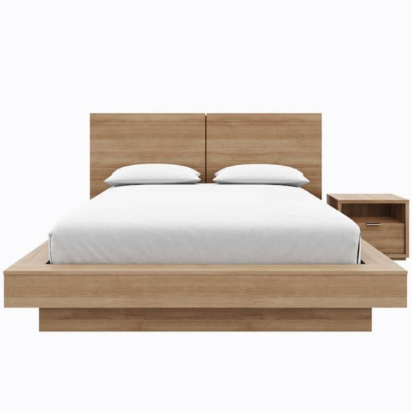Dahlia 3-Piece Brown Oak Wood Queen Size Bedroom Set