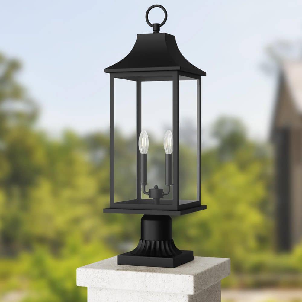 23.6 in. 2-Light Black Metal Durable Outdoor Post Light with Clear Tempered Glass Shade, Bulb Not Included price history on PriceWatchPro