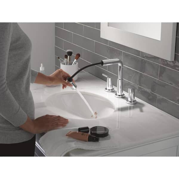 Nicoli Pull-Down Spout 8 in. Widespread Double Handle Bathroom Faucet Drain Included in Chrome