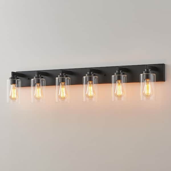 44 in. 6-Light Black Vanity Light with Clear Glass Shades