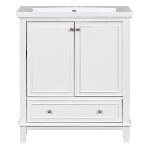 Aoibox 30 in. W x 18 in. D x 34.8 in. H Single Sink Freestanding Bath Vanity in White with White Ceramic Top