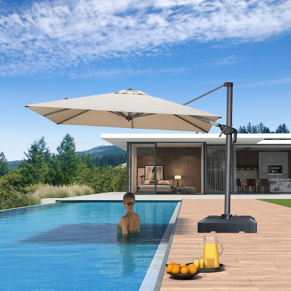 8 ft. Square Patio Umbrella Offset Outdoor Cantilever Umbrella for Poolside with 360° Rotation in Beige