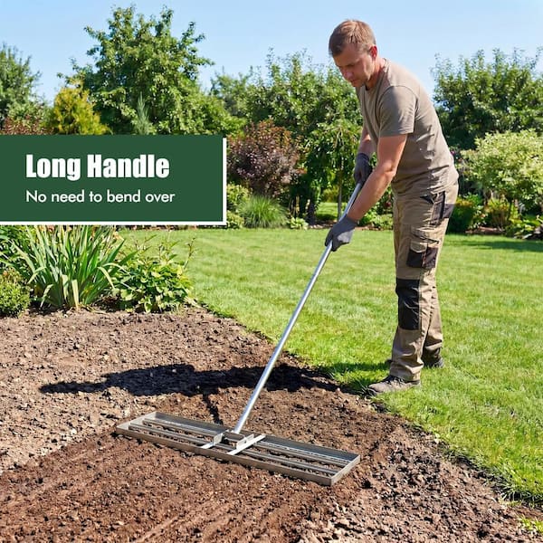 Lawn Leveling Rake 67 in. x 36 in. x 10 in. Level Lawn Tool for Garden Backyard/Lawn Silver