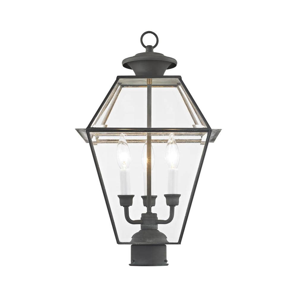 Charcoal Solid Brass 3-Light Outdoor Post Lantern