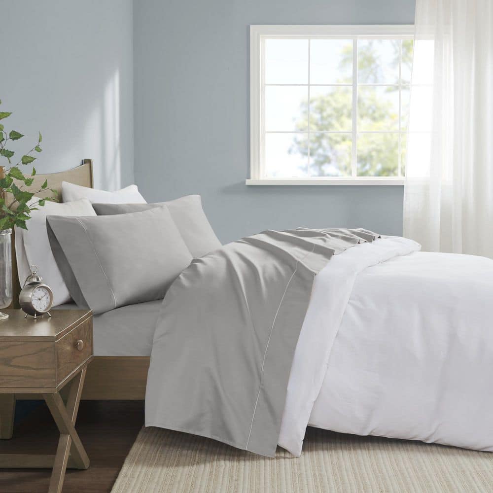 Queen Light Grey Cotton Sheet Set with Baratta Hemstitching