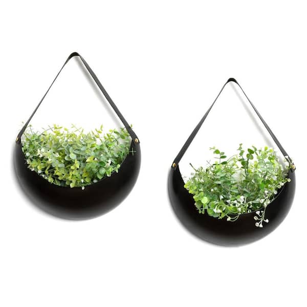 8 in. x 12 in. Black Metal Crescent Hanging Wall Planters 2-Pack