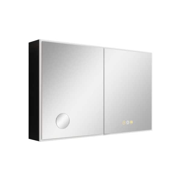 Unbranded 48 in. W x 30 in. H Black Rectangle Aluminum Framed LED Recessed or Surface Mount Medicine Cabinet with Mirror