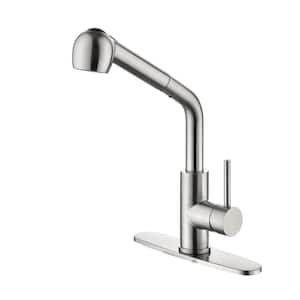 Single Handle Deck Mount Pull Out Sprayer Kitchen Faucet with Deckplate Included in Brushed Nickel