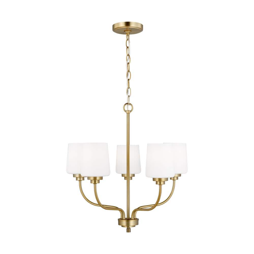 Windom Transitional 5-Light Chandelier in Satin Brass with Etched Opal Glass