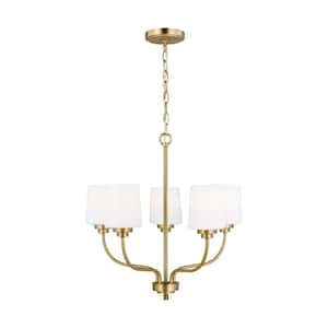 Windom 5-Light Satin Brass Hanging Chandelier with Alabaster Glass Shades