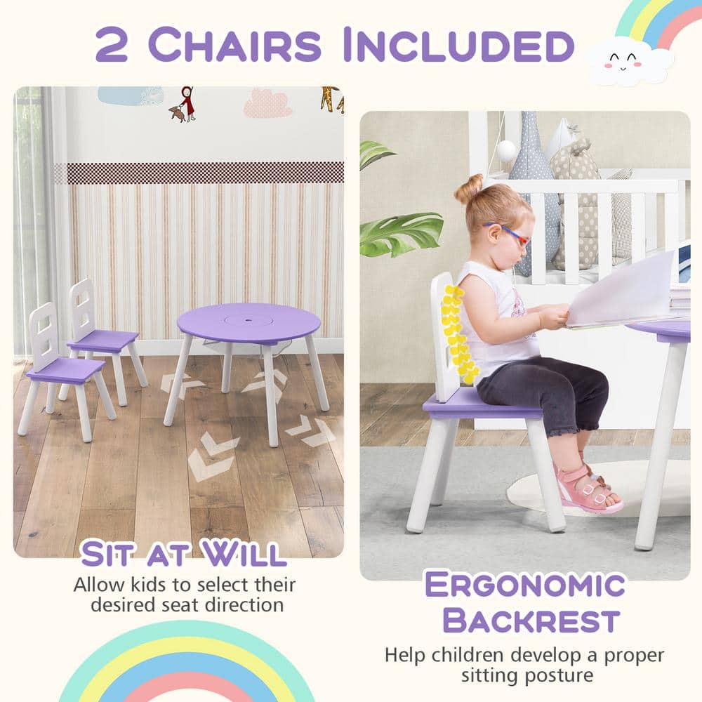 Purple Wooden Kids Table and Chair Set with Storage