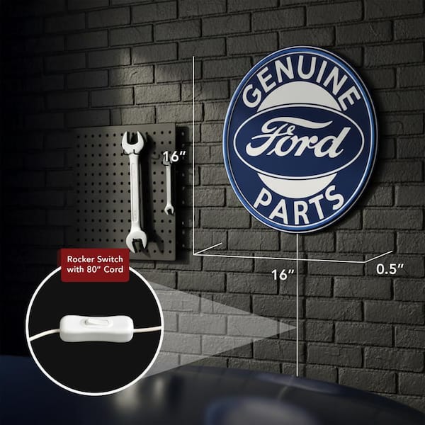 American Art Decor 16 in. x 16 in. Navy Blue Vintage Ford Neon