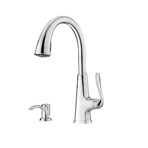 Pasadena Single-Handle Pull-Down Sprayer Kitchen Faucet with Soap Dispenser in Polished Chrome