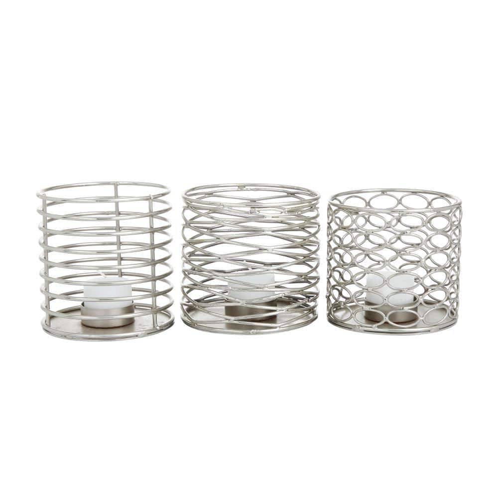 Elegant Silver Geometric Votive Candle Holders, Set of 3