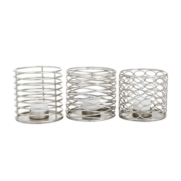 Litton Lane Silver Metal Glam Candle Holders (Set of 3)