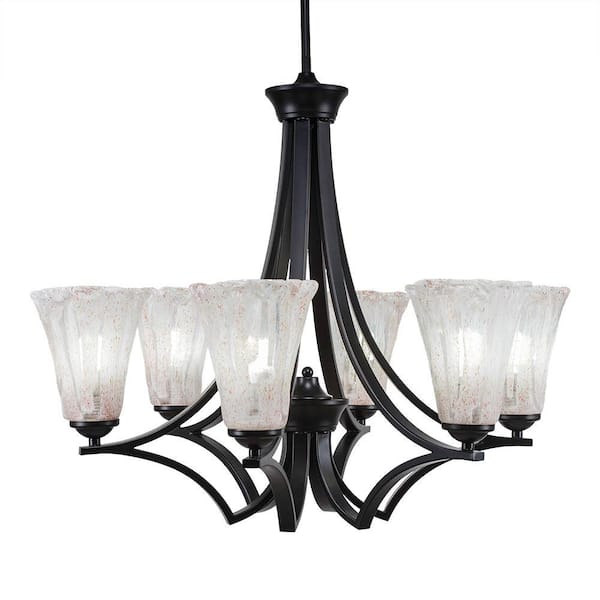 Unbranded Clevelend 6-Light Matte Black Round Chandelier with 5.5 in. Fluted Italian Ice Glass Shades, No bulbs included