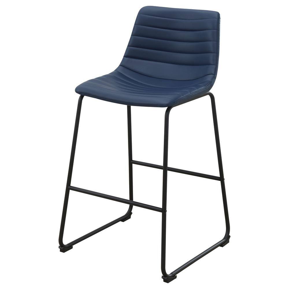 Zuni Blue Faux Leather Upholstered Counter Stools with Black Metal Base