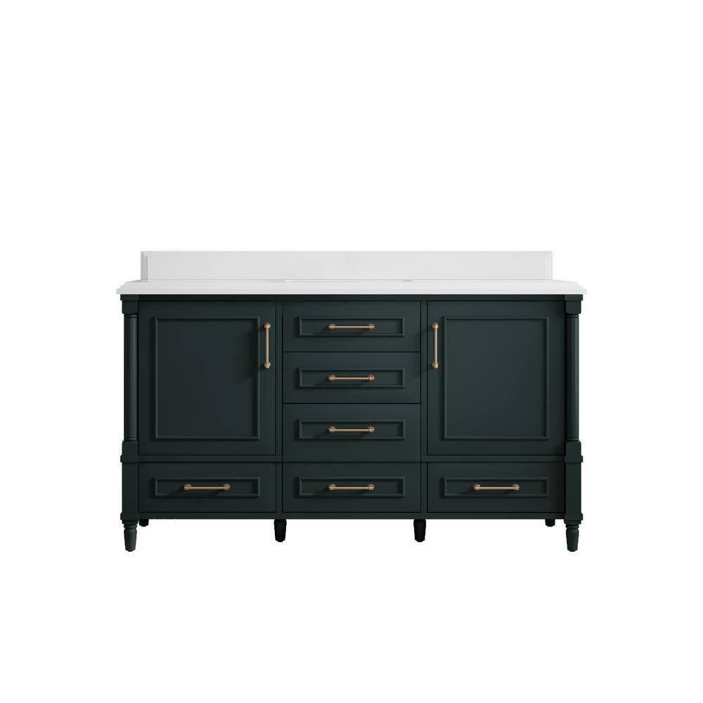 Hudson 60 in. W x 22 in. D x 36 in. H Single Sink Bath Vanity in Dark Green with Cove Edge White Quartz Top price history on PriceWatchPro