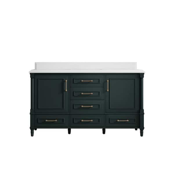 Willow Collections Hudson 60 in. W x 22 in. D x 36 in. H Single Sink Bath Vanity in Dark Green with Cove Edge White Quartz Top