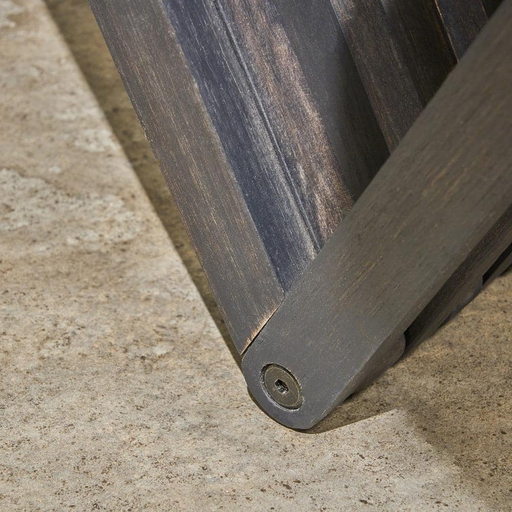 Dark Gray Acacia Wood Outdoor Bench with Slat Design