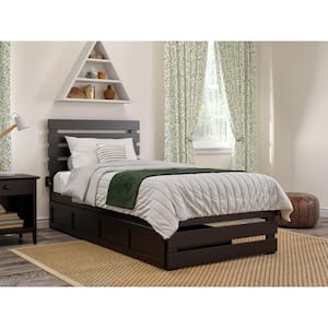 Oxford Espresso Twin XL Solid Wood Storage Platform Bed with Footboard and 2 Drawers