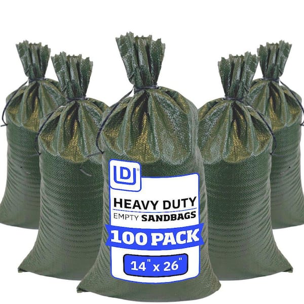 DURASACK 14 in. x 26 in. Green Woven Sand Bags with Tie String (100-Pack)