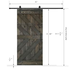 Triple KR Series 38 in. x 84 in. Fully Set Up Ebony Finished Pine Wood Sliding Barn Door With Hardware Kit