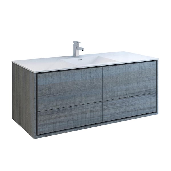 Fresca Catania 60 in. Modern Wall Hung Bath Vanity in Ocean Gray with Vanity Top in White with White Basin