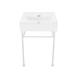 Claire 24 in. Rectangle Zero Hole Ceramic Console Sink with Matte White Legs