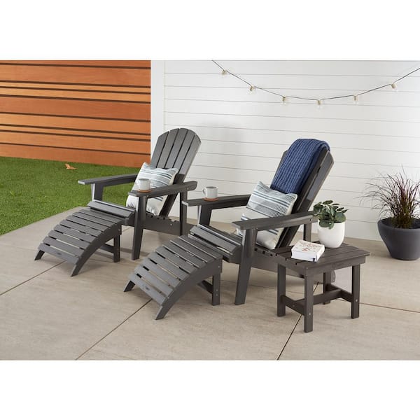 EcoStorage Slate Gray Reclining Plastic Adirondack Chair Set with Footrests and Side Table (5-Piece)