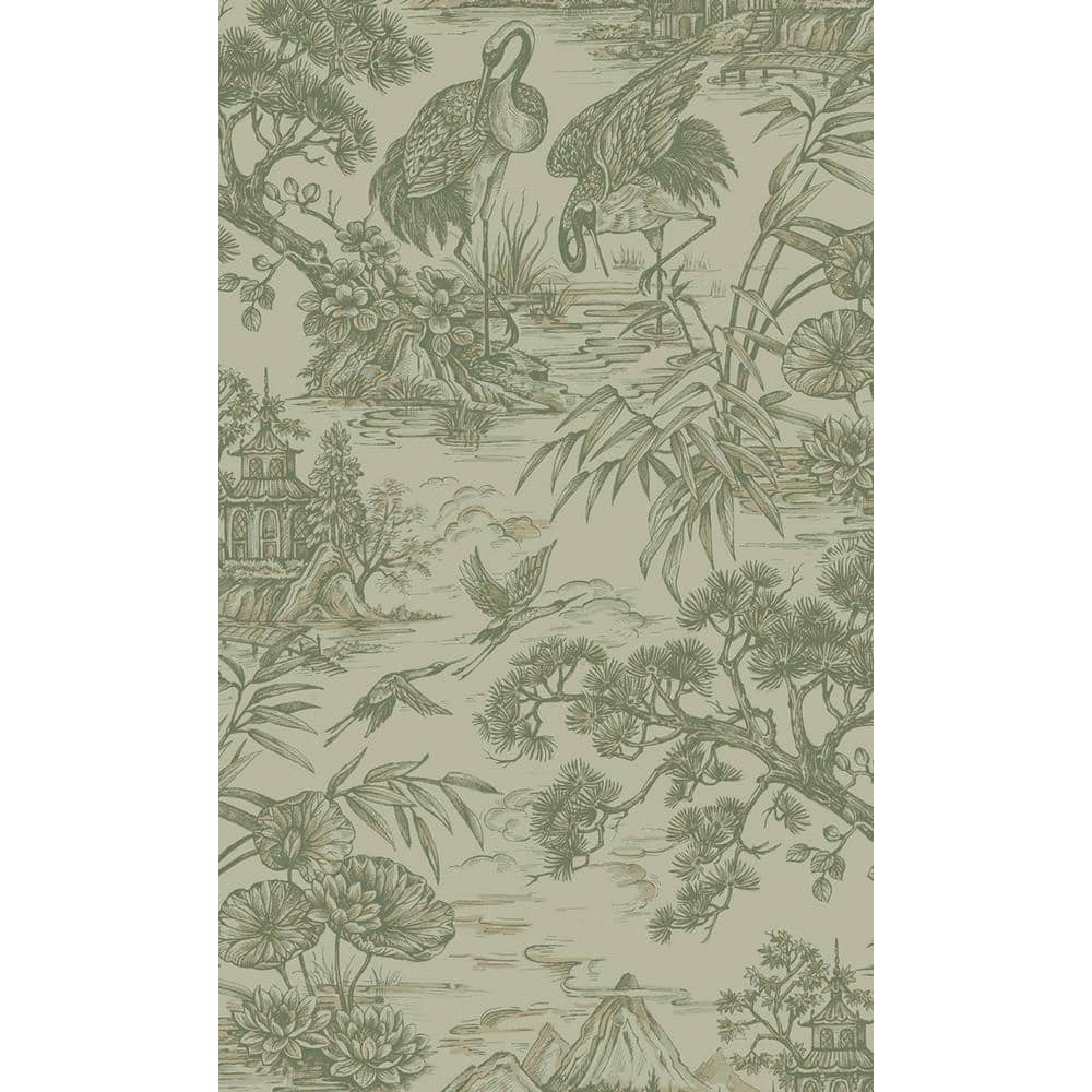 Green Majestic Crane Tropical Print Textured Wallpaper