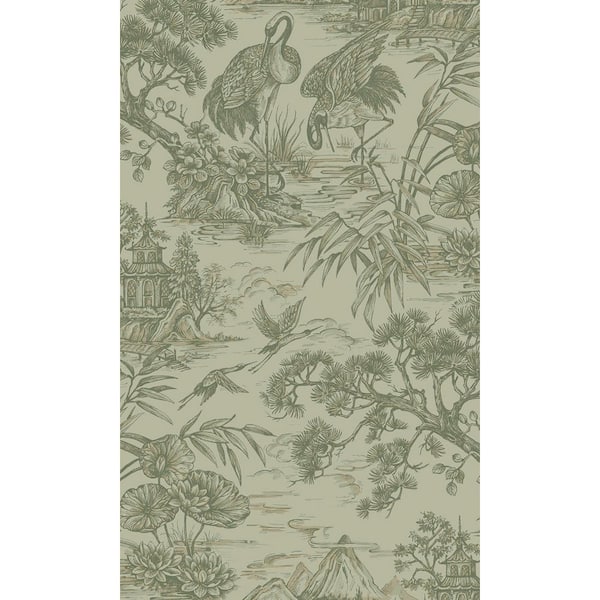 Walls Republic Charcoal Cream Majestic Crane Tropical Print Non-Woven Non-Pasted Textured Wallpaper 57 Sq. Ft.