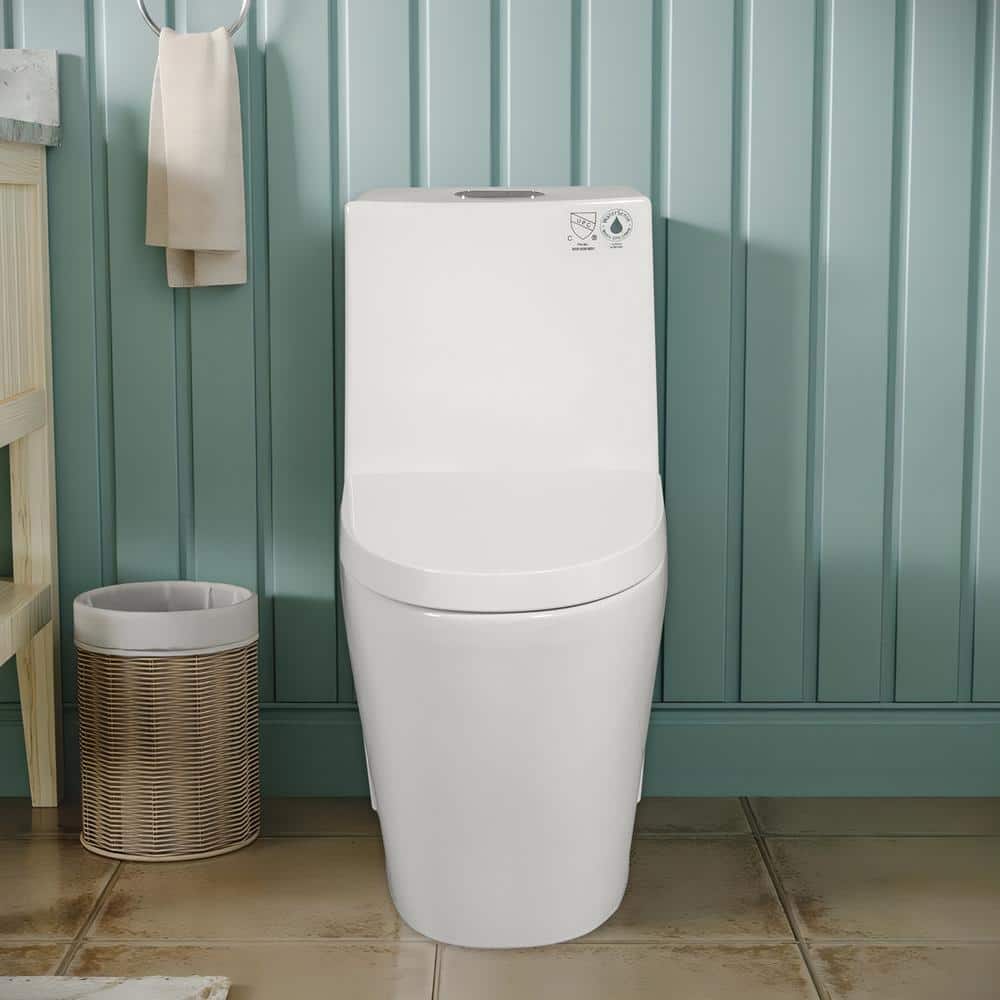 Glossy White Ceramic Dual Flush One-Piece Elongated Toilet