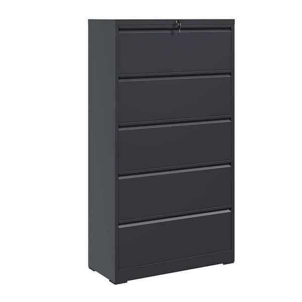 Tidoin 35.43 in. W x 64.1 in. H x 15.75 in. D Steel Storage Cabinet Locker with 5-Drawer in Black