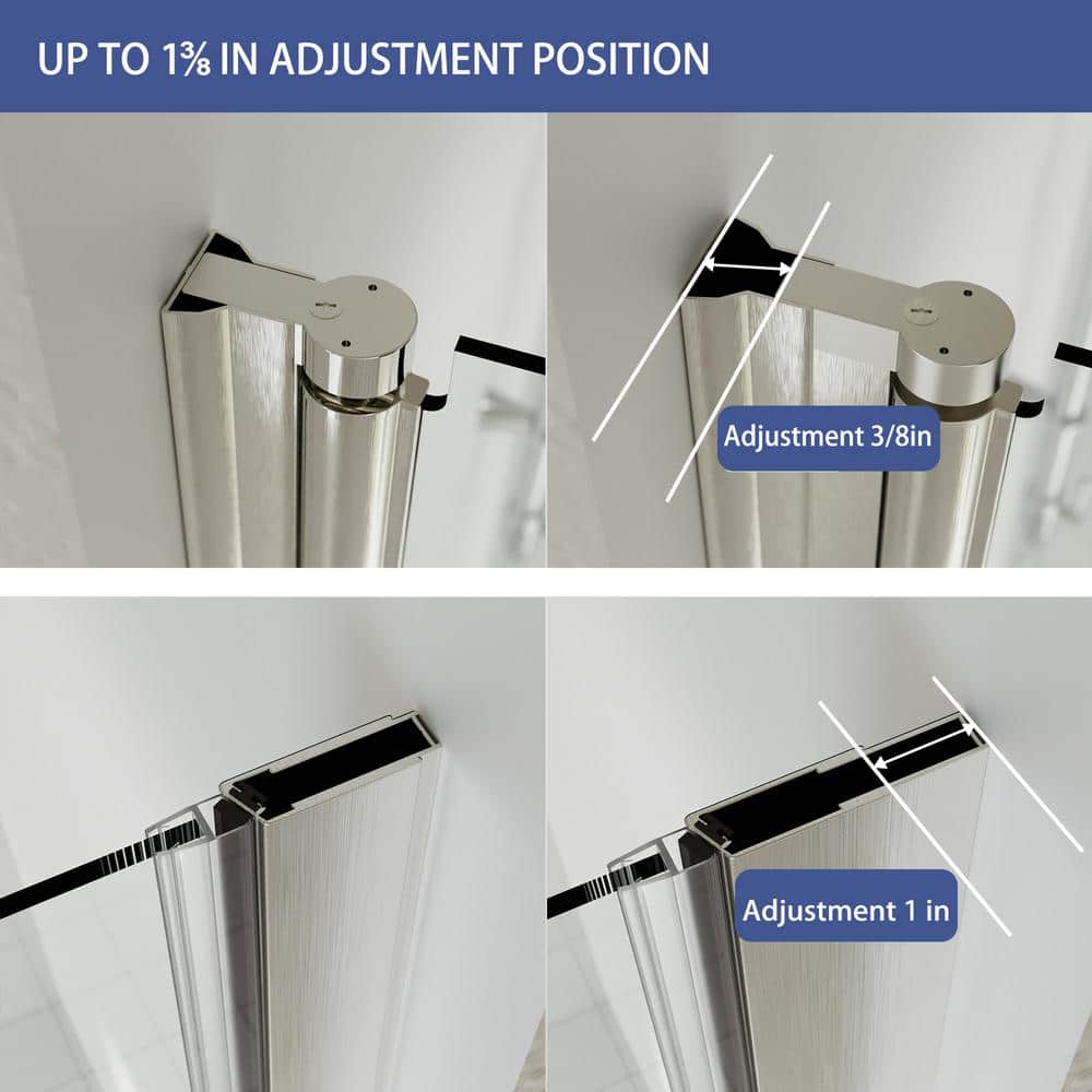 Brushed Nickel Frameless Pivot Shower Door with Clear Tempered Glass