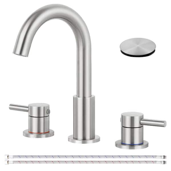 AKLFGN 8 in. Widespread Double Handle Bathroom Faucet 3-Hole Sink Faucet with Pop-Up Drain in Brushed Nickel