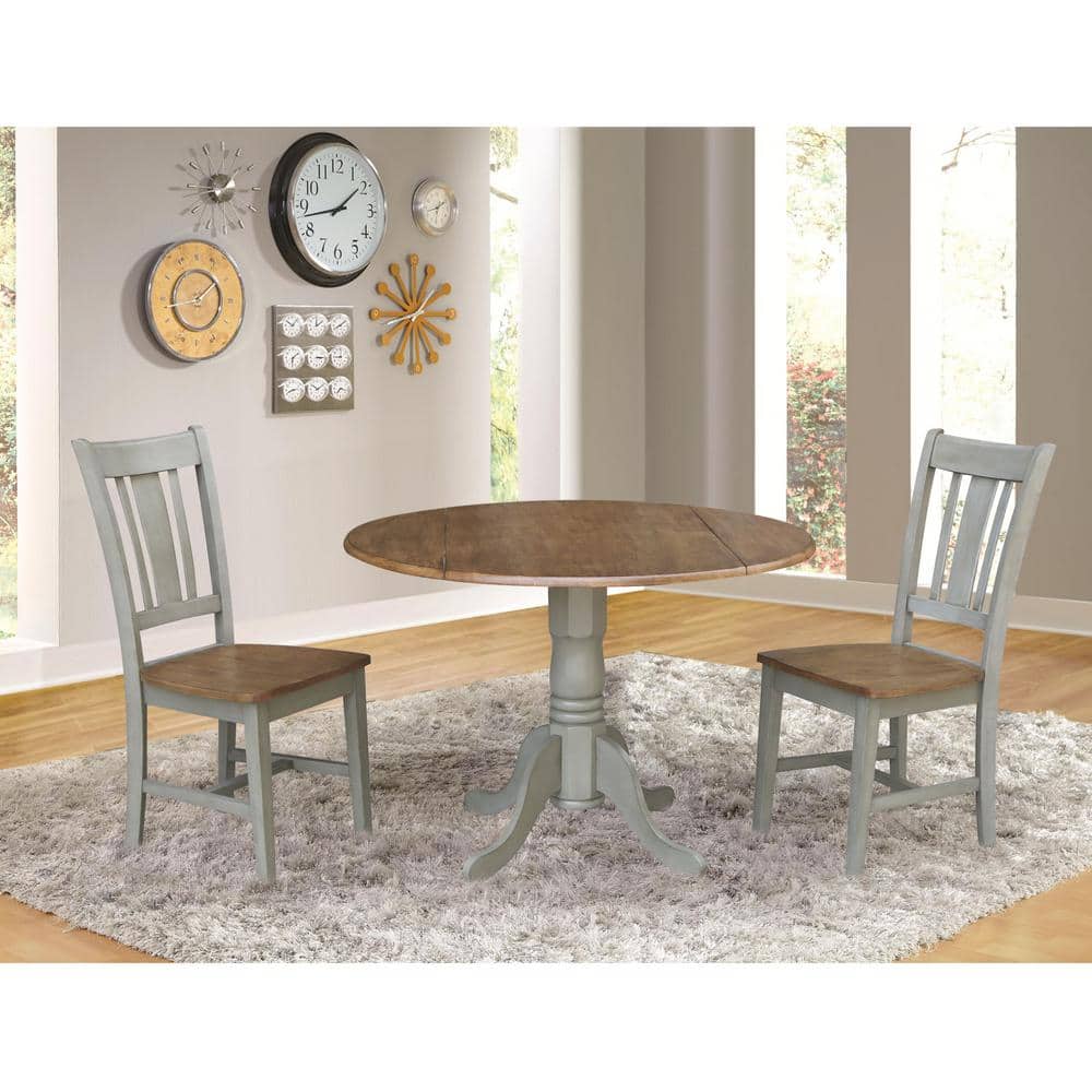 Brynwood 3-Piece 42 in. Hickory/Stone Round Drop-Leaf Wood Dining Set with San Remo Chairs price history on PriceWatchPro