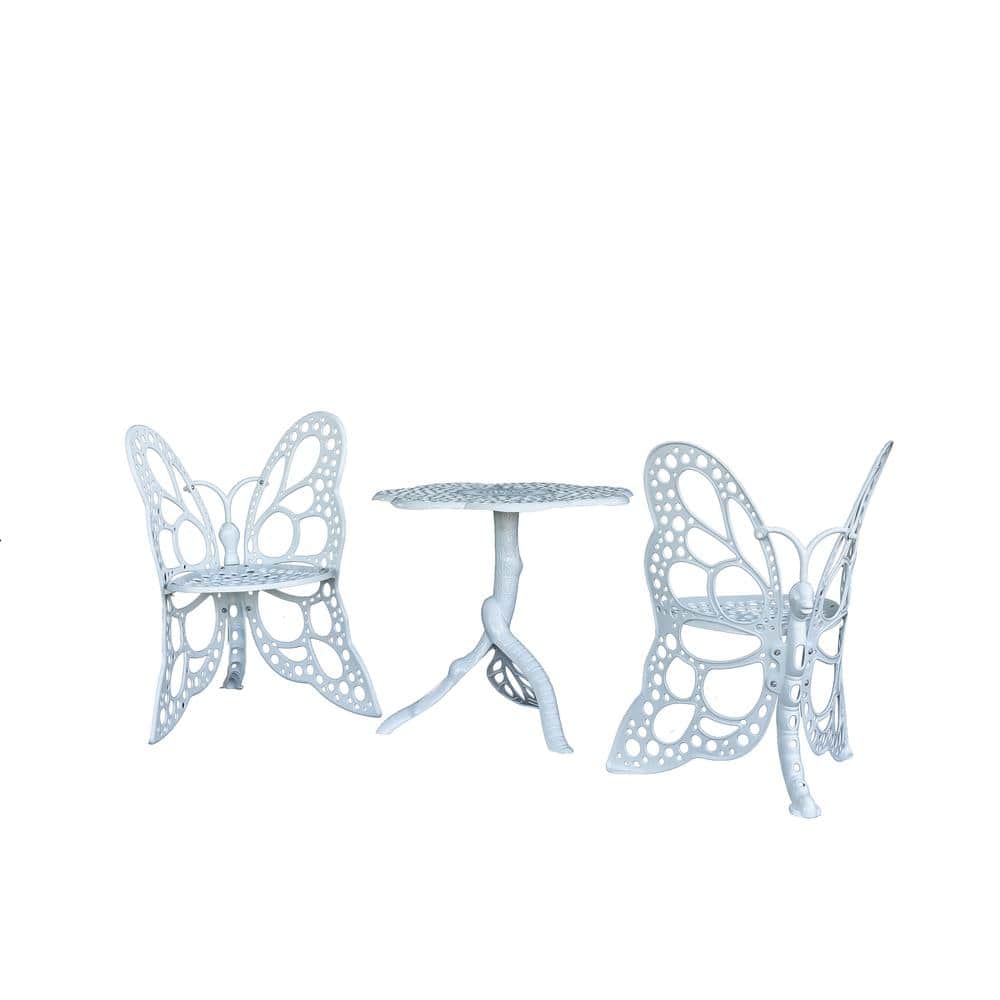 White Cast Aluminum Butterfly Outdoor Bistro Set